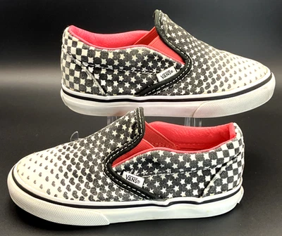 Zapatillas sin cordones Vans para niños pequeños talla 8 EE. UU. — patrón a cuadros/estrellas/corazones, Foto 1 de 4