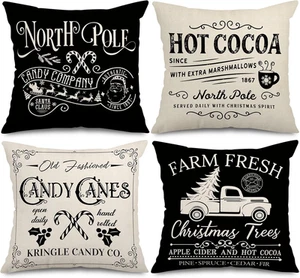 Whaline 4 Pieces Black White Christmas Scottish Buffalo Checkers Plaid Pillow... - Picture 1 of 4