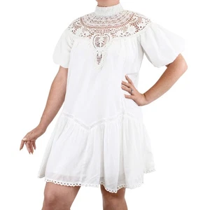 Anthropologie High Neck Floral Lace Tunic Mini Dress with Puff Sleeves - Picture 1 of 7