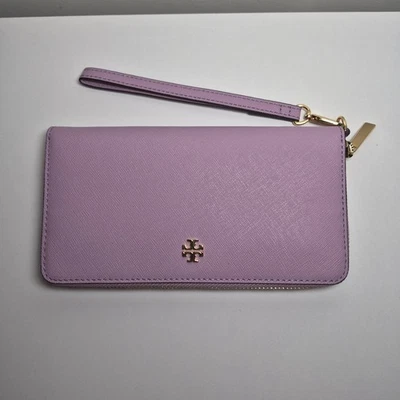 Tory Burch Emerson Cremallera Continental Muñequera Billetera Polvorienta Violeta / 519, Nueva  Foto 1 de 4