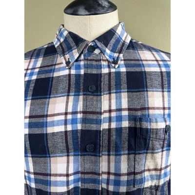 Weatherproof Plaid Flannel Shirt Men XL 1 pocket Blue grey oxblood plaid light - Image 1 of 4