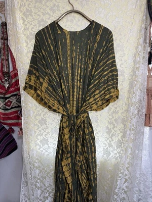 Yellow and olive green Tie-Dye Kimono duster robe practically  new one size - Image 1 of 4
