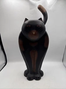 Large Hand Carved Large Dark Wood Cat Flat Figurine 18"x5" - Picture 1 of 7
