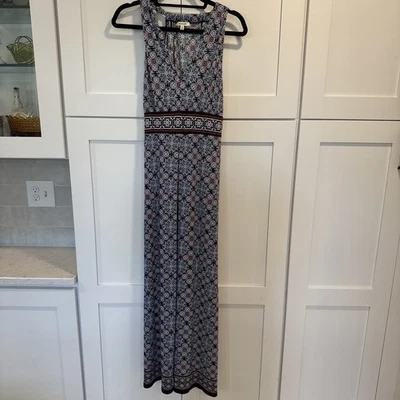 Maxi Vestido Max Studio Jersey L Azul Floral Bohemio Sin Mangas Cintura Imperio Boho Foto 1 de 4