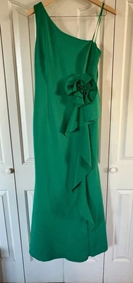 Jessica Howard Green One Shoulder Ruffle Shoulder SZ 10 Maxi Floral Gown - Image 1 of 4