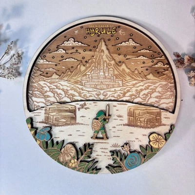 Placa de madeira The Legend of Zelda – Hyrule pintada à mão placa para sala de jogadores - Imagem 1 de 4
