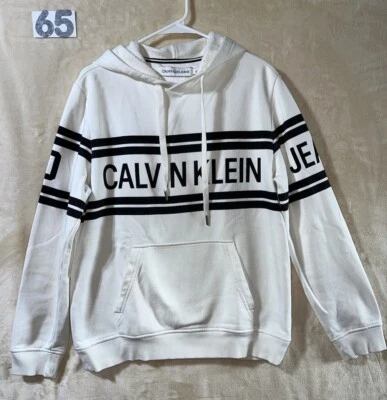 CALVIN KLEIN MEN'S WHITE LONG SLEEVE HOODIE SWEATSHIRT SIZE M - Image 1 of 4