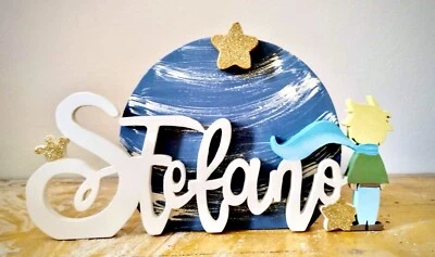 Nome In Legno Artigianale - Handmade Wood Name - Regalo Bimbi Fiocco Nascita - Immagine 1 di 4