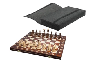 Juego de ajedrez de madera europeo hecho a mano tablero de 16 pulgadas, piezas de ajedrez y estuche de transporte - Imagen 1 de 5