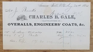 1884 Billhead New York City Seneca Falls Charles B Gale Overalls Engineers Coats - Picture 1 of 1
