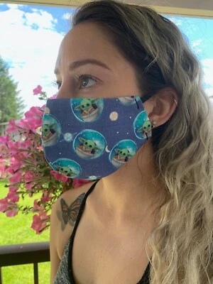 Baby Yoda Handmade 100% Cotton Fabric Face Mask Disney Starwars Space clonewars  - Image 1 of 2