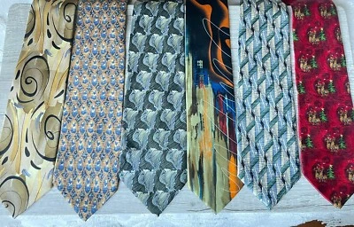 Lote de 6 Corbatas Jerry Garcia Diseñador Abstracto Mod Arte Seda Cuello Coleccionables Foto 1 de 4