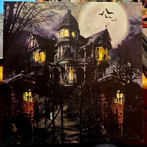 Halloween Haunted House Canvas LED Light Creepy Wall Art 15" x 15" LN - Picture 1 of 5