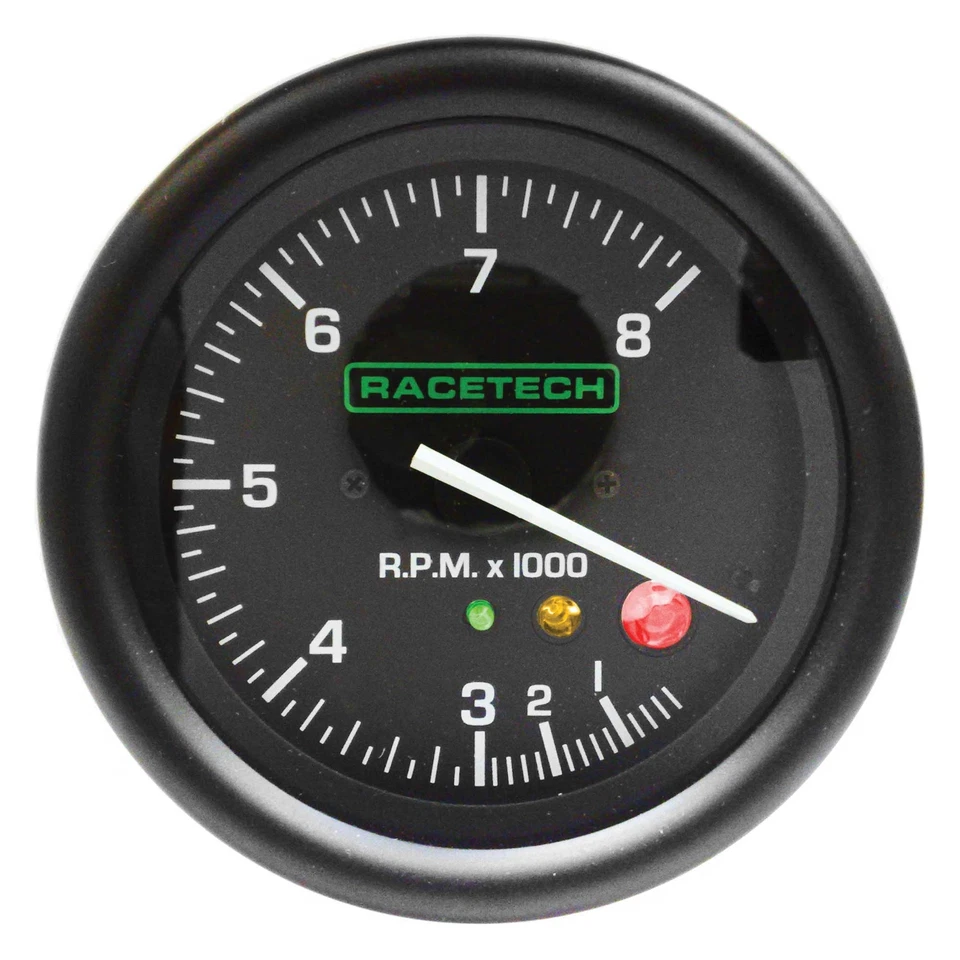 Racetech 80mm Tachometer (With Shift Light) - 0-8000 RPM, Black, Rev Counter - Image 1 of 1