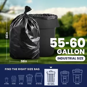 Plasticplace 55-60 Gallon Trash Bags, 1.5 Mil - Black, Case of 100 - Picture 1 of 6