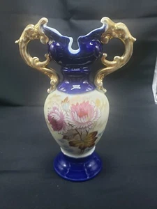 Antique Blue Vase by The Victoria Porcelain Co. Carlsbad Austria 1900 Bohemian - Picture 1 of 4