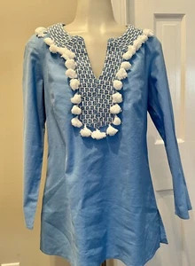 STS SAIL TO SABLE. Light Blue Pom Pom Tunic Sz M - Picture 1 of 6