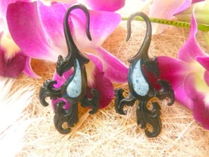 Ear Gauge Expander Horn Wood Bone Unique Exotic Tribal Turquoise Stretch Organic - Picture 1 of 24