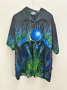 Dragonfly Clothing Company Men’s Size Large Shirt Sleeve Button Up Men’s Skull - Picture 1 of 6
