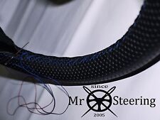 FOR MINI MOKE 1964-80 PERFORATED LEATHER STEERING WHEEL COVER BLUE DOUBLE STITCH
