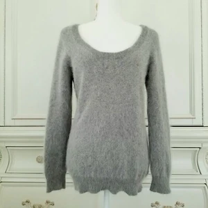 Le Chateau Gray Angora Blend Fuzzy Scoop Neck Long Sleeve Sweater Large - Picture 1 of 4