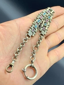 Art Deco Jacob Bengel Watch Chain Silver Tone Enamelled Brickwork Germany c.1900 - Picture 1 of 13