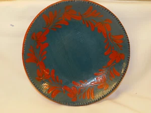 Vintage 2000 ELDRETH POTTERY Redware Plate Bowl Blue 10" dia - Picture 1 of 7