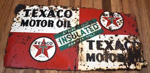 Vintage 1947 Texaco Motor Oil Insulated Double Sided Advertising Metal Sign - Picture 1 of 4