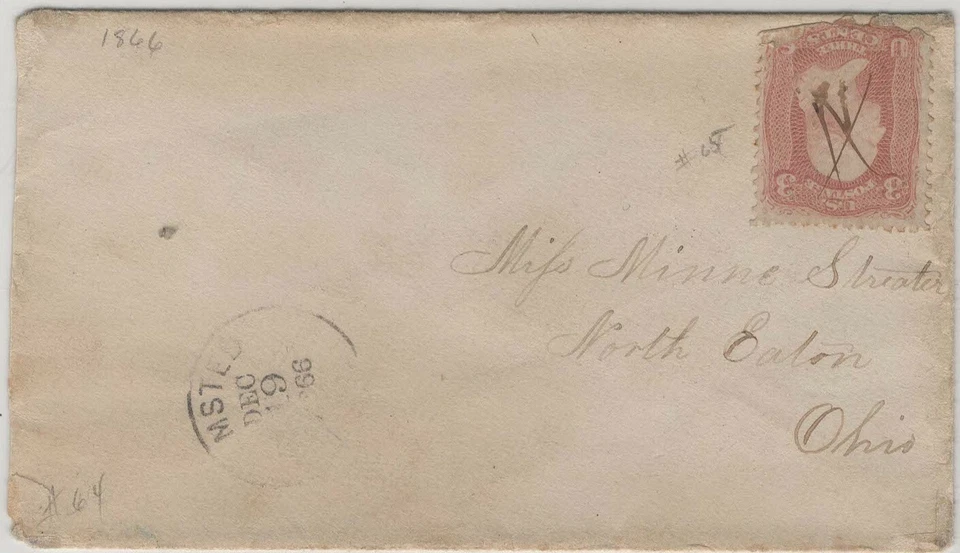 USA 1866 COVER INK CANCEL TO NORTH EATON OH - Image 1 of 1