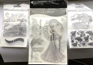 Kanban - clear stamps 3 sets - MAGICAL FLOWERS ROSE ROMANTIC COUPLE MUSIC KEYS - Picture 1 of 7