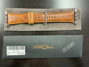 Correa de cuero para Apple Watch 42 mm 44 mm correa marrón claro repuesto genuino - Imagen 1 de 3