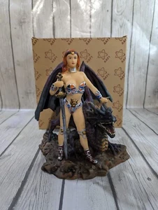 RARE Vintage AAFI Johnlou Woman Warrior Princess Dragon Ceramic Figurine w/ Box - Picture 1 of 12