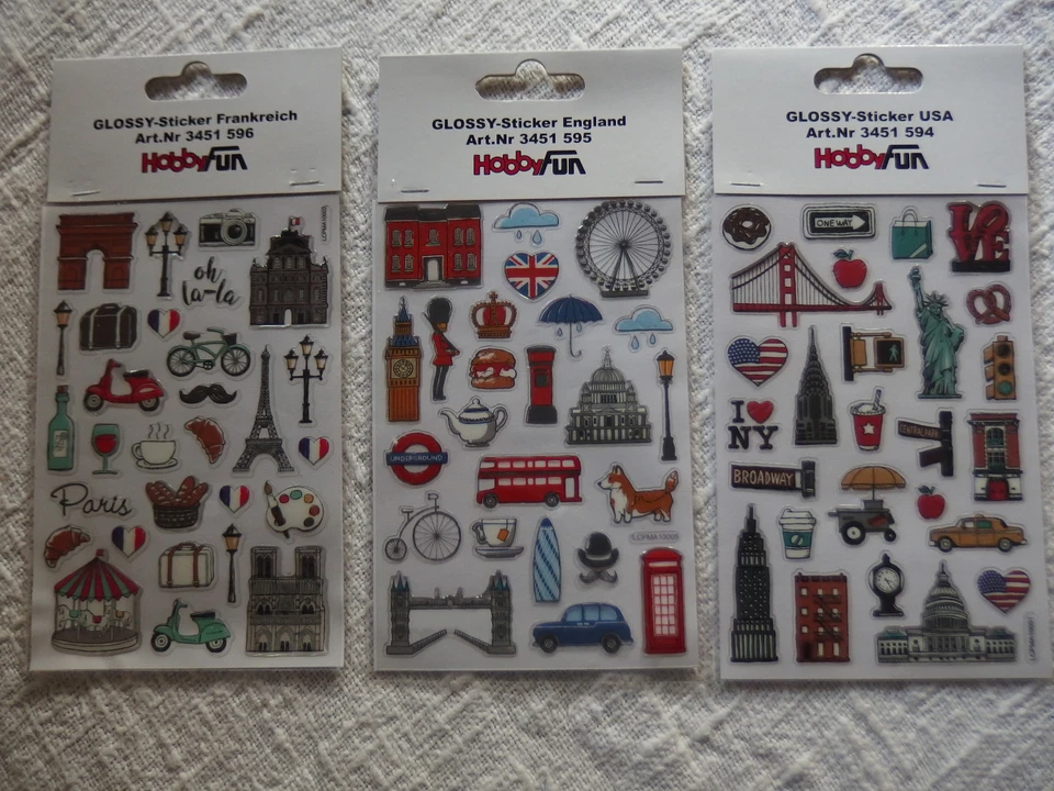 Hobby Fun - Glossy Sticker - Urlaub - Fremde Länder - USA - Frankreich - England - Bild 1 von 1