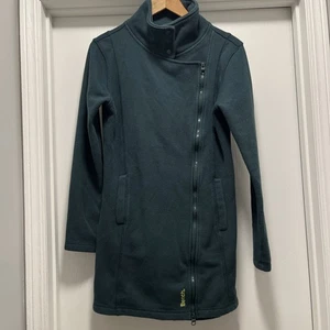 Chaqueta Larga Verde Banco Talla L Cremallera Asimétrica Informal Otoño Forrada de Vellón - Imagen 1 de 15