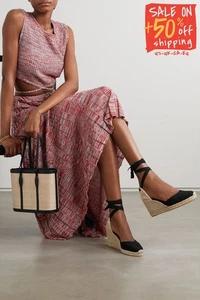 RRP €220 CASTANER Canvas Wedge Heel Espadrilles US10 EU41 UK8 Ankle Strap Black - Picture 1 of 6