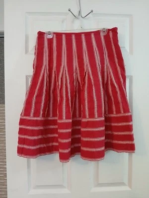 Talbots dark pink pleated A-Line skirt with white stripes Size 12 - Image 1 of 4