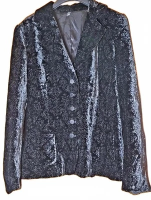 Tahari Black Patterned Silk Blend Velvet Five Button Blazer Jacket Womens Sz S  - Image 1 of 4