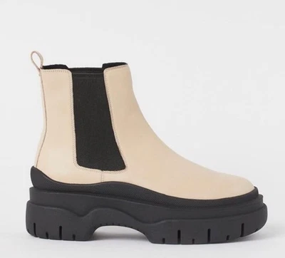 H&M Cuero Sin Cordones Chelsea Invierno Pesado Off White Plataforma Barcos (39) 8 1/2 Foto 1 de 4