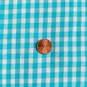 BTY 1970s Turquoise Gingham Double Knit Polyester Fabric - Picture 1 of 5