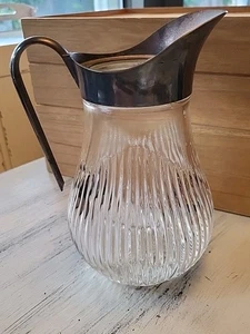 "Jarra de agua italiana vintage acanalada de vidrio plateado con mango Art Deco 9,5""" - Imagen 1 de 20