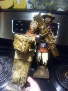 Vtg Mexican Corn Leaf Paper Mache Folk Art Male Female Elder Harvest Figures 12" - Picture 1 of 9