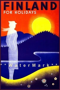 Arte de pared estampado póster de viaje retro vintage Finlandia para las vacaciones 1936 - Imagen 1 de 4