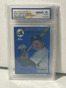 2008 Topps Chrome Blue Refractor 1954 Mickey Mantle (MMR-54) Graded WCG 10 - Picture 1 of 1