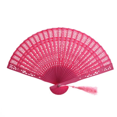 Bamboo Folding Fan Carved Wedding Hand Fragrant Party Chinese Wooden - Image 1 of 4