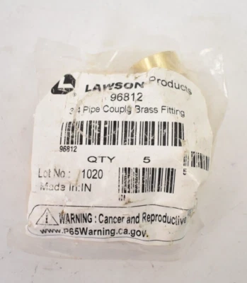 Лот из 5 трубных муфт Lawson 96812 3/4 дюйма латунные фитинги гнездовые NPT 1200 фунтов на квадратный дюйм - Изображение 1 из 4