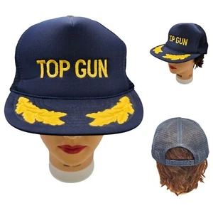 Vintage Top Gun Hat Navy Blue Snapback Trucker Gold Laurel Leaves Mesh Cap NOS - Picture 1 of 10