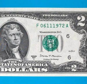 June 11, 1972 / 6 November 1972 (F 06111972 A) BIRTHDAY $2 Two Dollar Bill *UNC* - Picture 1 of 4