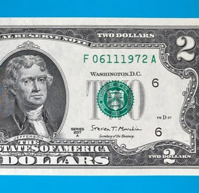 June 11, 1972 / 6 November 1972 (F 06111972 A) BIRTHDAY $2 Two Dollar Bill *UNC* - Image 1 of 4