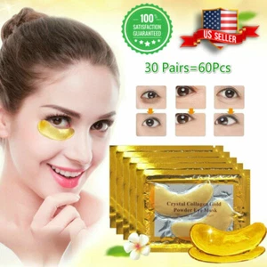 60 Pcs Gold Crystal Collagen Eye Mask Patch Wrinkle Anti Aging Dark Circle Pad - Picture 1 of 9