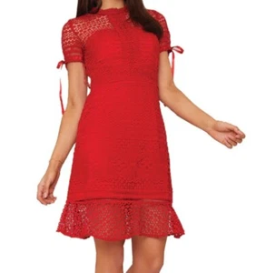 Women's Chi Chi Christelle Lace Cherry Red Bodycon Dress Size UK10 - Picture 1 of 10